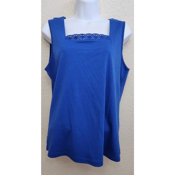 Draper's & Damon's Blue Lace Square Neck Sleeveless Top Large Lightweight Soft - Picture 1 of 5